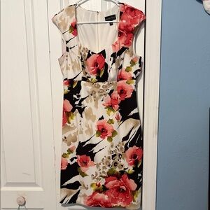 Connected Apparel Floral Midi Dress - Black, White, Pink